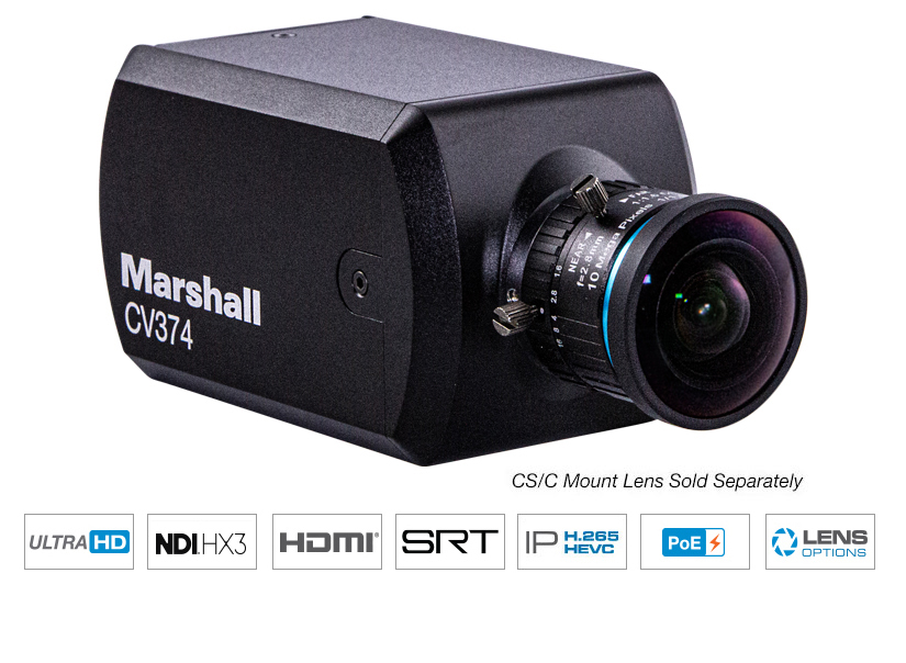 Marshall CV374 Compact 4K (UHD) Camera NDI HX3 and HDMI