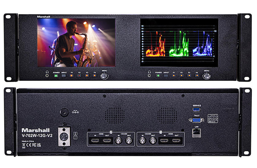 V-702W-12G-V2 - Dual 7 inch Rackmount Monitor with HDMI, 3G-SDI and Composite Inputs
