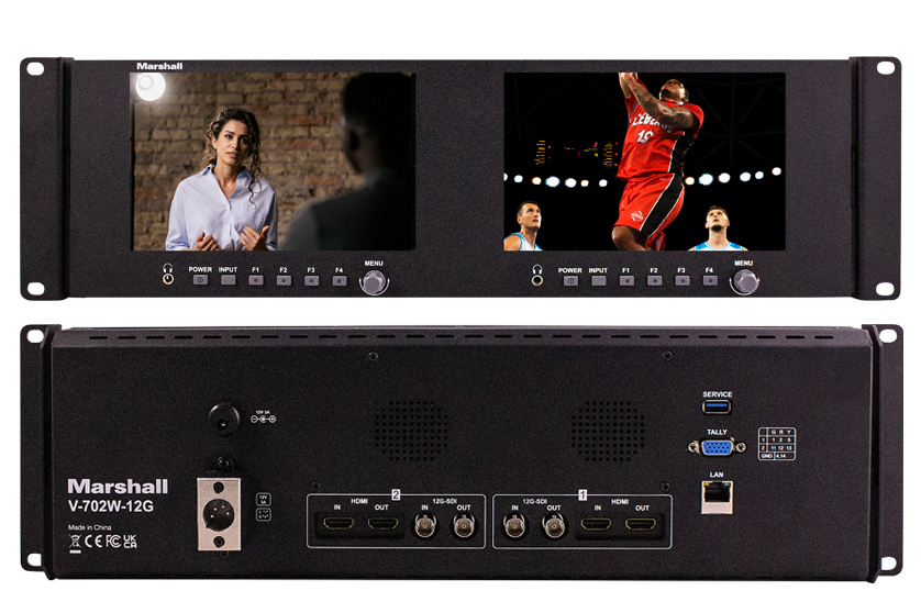 V-702W-12G - Dual 7 inch Rackmount Monitor with HDMI, 3G-SDI and Composite Inputs