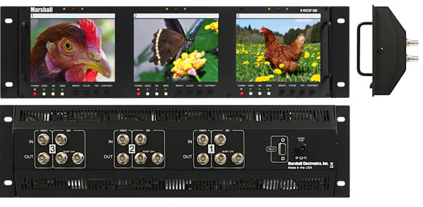 Triple 5.7 inch Rack Mounted LCD Panel Unit with Composite Video and SDI Inputs model V-R573P-SDI