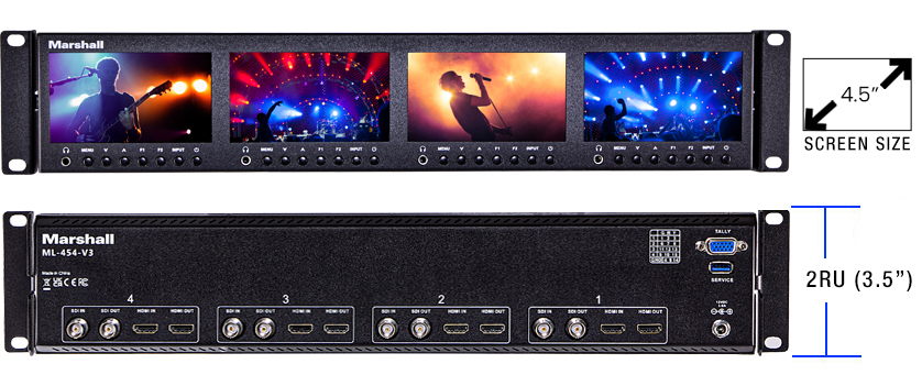 ML-454-V3 - Quad 4.5 inch panel rack monitor
